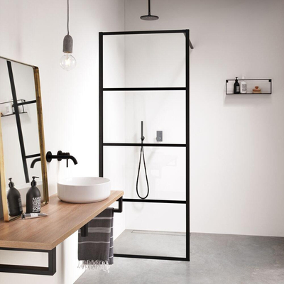 Sealskin Soho zijwand universeel voor combinatie met een zijwand of bestaande muur 50x210cm met zwart profiel en helder glas