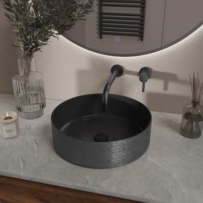 Wiesbaden Mondri waskom rond 36 x 36 x 12 cm mat zwart/gunmetal