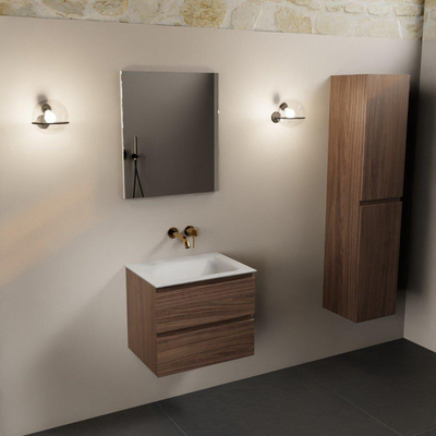 Mondiaz Aivy badmeubelset - 60x45x50cm - 0 kraangaten - 1 wasbak talc Solid surface - Midden - 2 lades - Met spiegel - Melamine Mocha