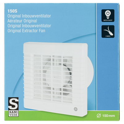 Sanivesk Standaard ventilator - Ø150 Op (licht)schakelaar - Vierkant - Wit