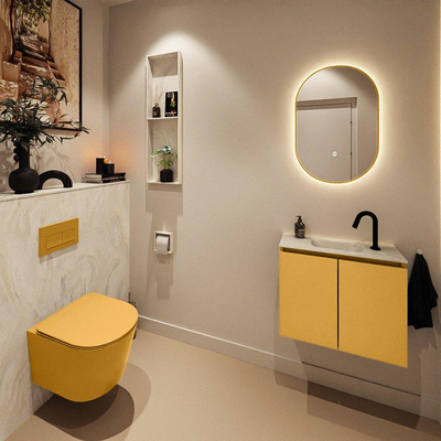 MONDIAZ TURE-DLUX 60cm toiletmeubel Ocher. EDEN wastafel Ostra positie midden. Met 1 kraangat.