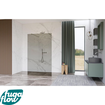 FugaFlow Eccelente Vetro Vrijstaande inloopdouche badkamer - 100x200cm - Rookglas - antikalk - 8mm veiligheidsglas - 2 zijwanden 30cm - met wandarmen en hoekprofielen - RVS geborsteld -