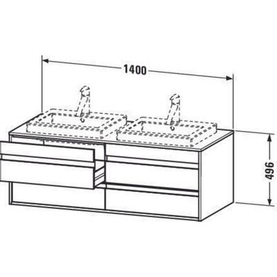 Duravit Ketho Wastafelonderkast 140x55.1x49.6cm Standaard greep wasbak links en rechts met softclose spaanplaat Basalt Mat