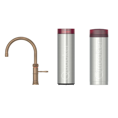 Quooker Classic Fusion Round kokendwaterkraan - draaibare uitloop - PRO3 incl. Cube reservoir - Warm / kokend / bruisend / gefilterd water - Messing patina