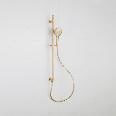 Fortifura Calvi Glijstangset - geïntegreerde wandaansluitbocht - doucheslang glad- ronde handdouche - Geborsteld Messing PVD (Goud)
