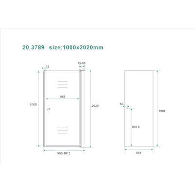 Wiesbaden Between nisdeur 1000 x 2000 x 8 mm nano rookglas/chroom