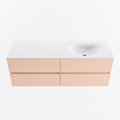 MONDIAZ VICA Badkamermeubelset - 140cm - onderkast rosee - 4 lades - wastafel moon rechts - 1 kraangat - 60cm hoge versie - talc