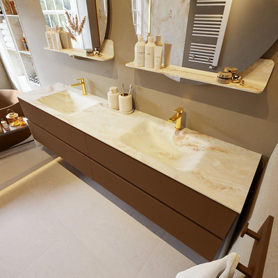 MONDIAZ VICA-DLUX Badkamermeubelset - 200cm - onderkast rust - 4 lades - inbouw wastafel cloud dubbel - 2 kraangaten - 60cm hoge versie - frape