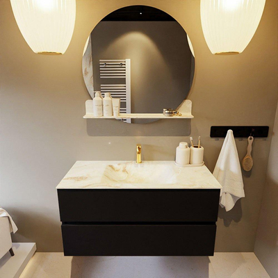 MONDIAZ VICA-DLUX Badkamermeubelset - 100cm - onderkast urban- 2 lades - inbouw wastafel cloud midden - 1 kraangat - 60cm hoge versie - frape