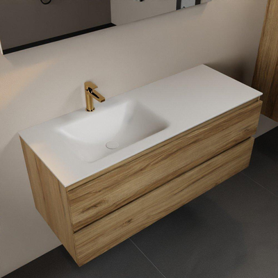 Mondiaz Aivy badmeubelset - 120x45x50cm - 1 kraangat - 1 wasbak talc Solid surface - Links - 2 lades - Met spiegel - Melamine Chai