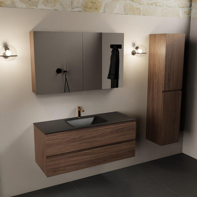 Mondiaz Aivy badmeubelset - 120x45x50cm - 1 kraangat - 1 wasbak urban Solid surface - Midden - 2 lades - Met spiegelkast - Melamine Mocha