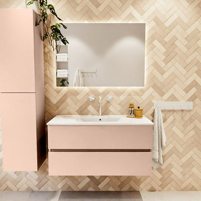 MONDIAZ VICA Badkamermeubelset - 100cm - onderkast rosee- 2 lades - wastafel denia midden - 1 kraangat - 60cm hoge versie - wit glans