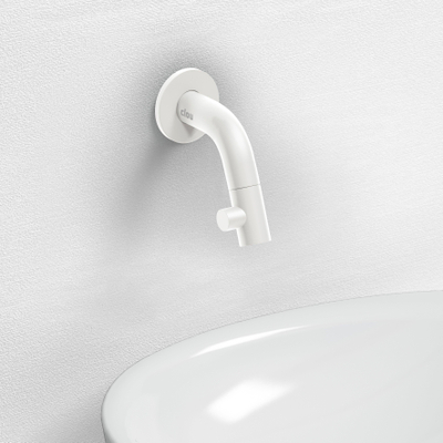 Clou Kaldur fonteinkraan 2x6.8cm korte uitloop wandmontage wit mat