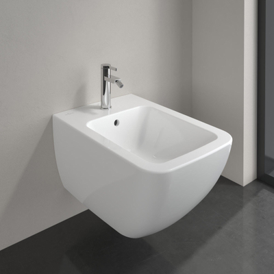 Villeroy en Boch Venticello wandbidet met 1 kraangat 37.5x56cm met overloop ceramic + wit