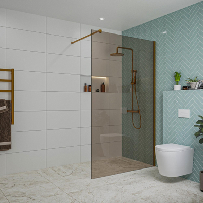 FugaFlow Eccelente Vetro inloopdouche badkamer - 120x200cm - rookglas - wandarm - geborsteld koper