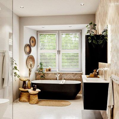 MONDIAZ VICA 120cm badmeubel onderkast Urban 2 lades. Wastafel CLOUD rechts 1 kraangat, kleur Talc.