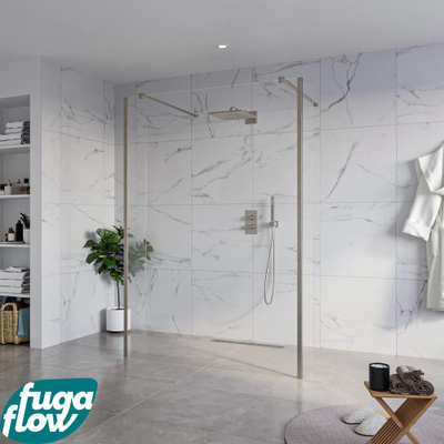 FugaFlow Eccelente Vetro Vrijstaande inloopdouche badkamer - 140x200cm - Helder - antikalk - 8mm veiligheidsglas - 2 zijwanden 40cm - met wandarmen en hoekprofielen - Gunmetal -