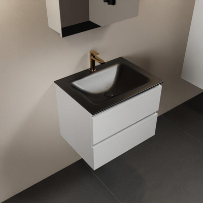 Mondiaz Aivy badmeubelset - 60x45x50cm - 1 kraangat - 1 wasbak urban Solid surface - Midden - 2 lades - Met spiegelkast - MDF Talc