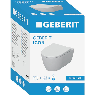 Geberit iCon Wandclosetset - 53x35cm - diepspoel - rimless - TurboFlush - KeraTect - softclose en quickrelease zitting - glans wit