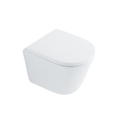 QeramiQ Dely Toiletset - 36.3x51.7cm - diepspoel - rimless - Geberit UP320 inbouwreservoir - softclose toilet zitting 35 mm - bedieningsplaat licht grijs - rechthoekige knoppen - wit glans