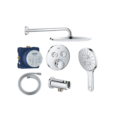 Grohe Grohtherm regendoucheset inbouw - hoofddouche rond - handdouche rond - gebogen wandarm - chroom