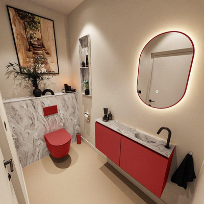 MONDIAZ TURE-DLUX 100cm toiletmeubel Fire. EDEN wastafel Glace positie rechts. Met 1 kraangat.