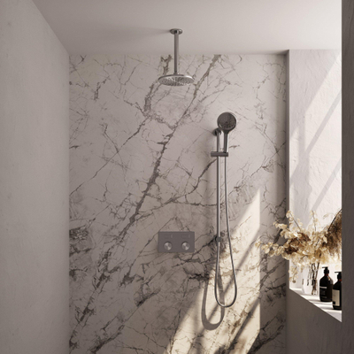 BRAUER Brushed Carving Thermostatische Regendouche inbouw - drukknoppen - SET 71 - 20cm hoofddouche - plafondarm - 3 standen handdouche - doucheslang - geïntegreerde glijstang - RVS geborsteld PVD