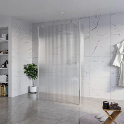 Fortifura Galeria Vrijstaande Inloopdouche - 120x200cm - Helder geribbeld - antikalk - 8mm veiligheidsglas - 2 zijwanden 30cm - wandsteunen en hoekprofielen - Chroom