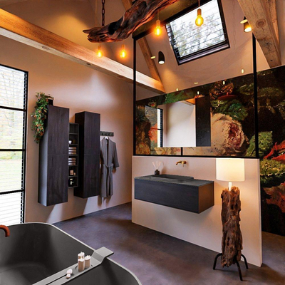 MONDIAZ ERIN Badkamermeubelset - 100cm - Dark brown - 1 lade - wasbak midden - 0 kraangaten - Dark grey - OUTLET UDEN