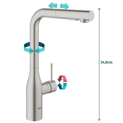 GROHE essence new Keukenkraan - hoog - uittrekbare l uitloop - 2 straalsoorten - supersteel geborsteld