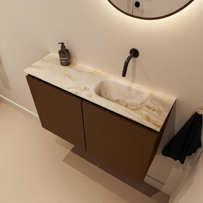 MONDIAZ TURE-DLUX 80cm toiletmeubel Rust. EDEN wastafel Frappe positie rechts. Zonder kraangat.