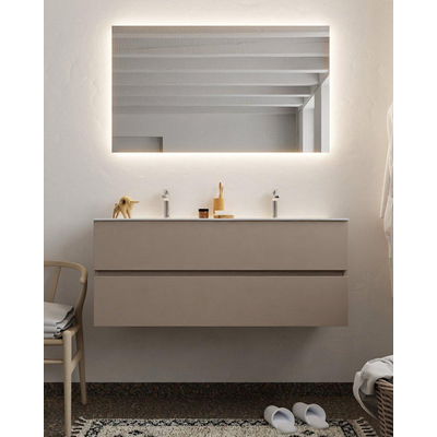 MONDIAZ VICA Badkamermeubelset - 120cm - 2 lades - wasbak Moon dubbel - 2 kraangaten - solid surface smoke