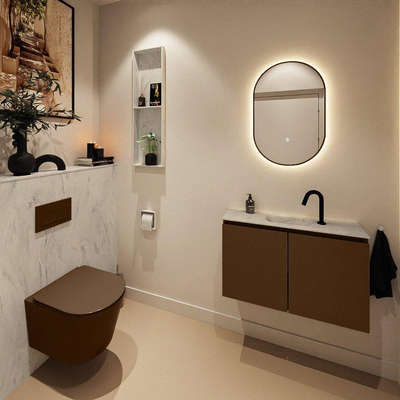 MONDIAZ TURE-DLUX 80cm toiletmeubel Rust. EDEN wastafel Opalo positie midden. Met 1 kraangat.