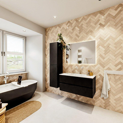 MONDIAZ VICA 100cm badmeubel onderkast Urban 2 lades. Wastafel CLOUD midden 1 kraangat, kleur Talc.