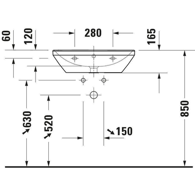 Duravit D-Neo wastafel 60x44x16.5cm 1 kraangat rechthoek Keramiek Wit