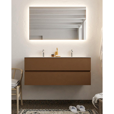 MONDIAZ VICA Badkamermeubelset - 120cm - 2 lades - wasbak Cloud dubbel - 2 kraangaten - solid surface rust