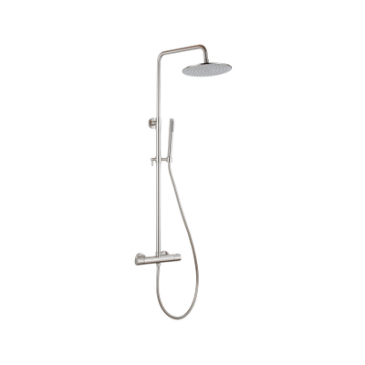 Fortifura Calvi Regendoucheset - thermostatisch - 30cm hoofddouche - gladde slang - staaf handdouche - Geborsteld RVS PVD