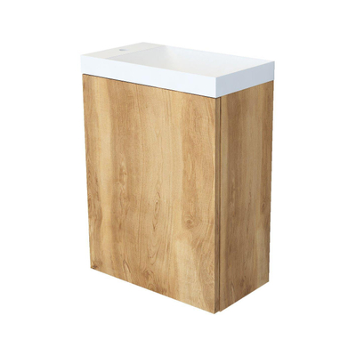 Arcqua Marble Fonteinset - 40x22x54.5cm - fontein mat wit - zonder overloop - oak natural