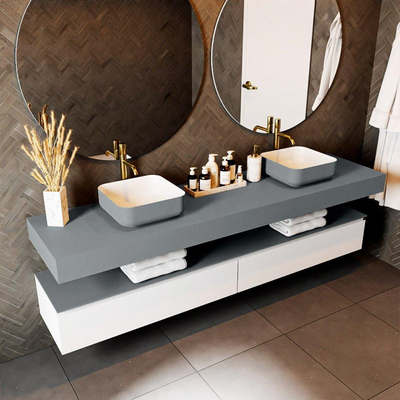 Mondiaz TOP 51 Vrijhangend Topblad - 210x51x12cm - geschikt voor waskom - Solid surface - Plata