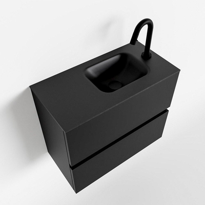 MONDIAZ ADA Toiletmeubel - 60x30x50cm - 1 kraangat - 2 lades - urban mat - wasbak rechts - Solid surface - Zwart
