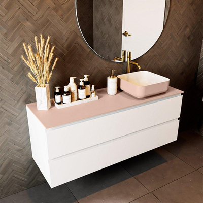 Mondiaz TOP 46 Topblad - 130x46x0.9cm - geschikt voor afdekplaat - Solid surface - Rosee