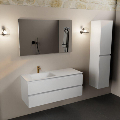 Mondiaz Aivy badmeubelset - 120x45x50cm - 1 kraangat - 1 wasbak talc Solid surface - Links - 2 lades - Met spiegel - MDF Talc