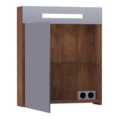 BRAUER Promise Deluxe spiegelkast - 60x70x15cm - met directe verlichting 1 linksdraaiende dubbelzijdige spiegeldeur Forest Cacao