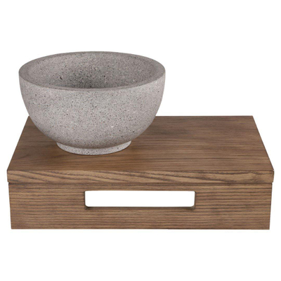 Differnz fonteinset - 40x21x10cm - Rechthoek - 0 kraangaten - grijs/fijn terazzo waskom - Hout bruin eiken
