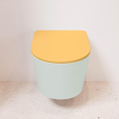 MONDIAZ LAVIE wandclosetpack - 36x53cm - diepspoel - rimless - Greey (grijs) - softclose - quick-release - toiletzitting - Ocher (geel)