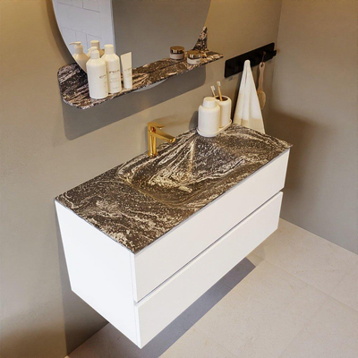 Mondiaz VICA-DLUX Badkamermeubelset - 100cm - talc - 2 lades - Inbouw wastafel CLOUD - midden - 1 kraangat - kleur Lava - XL versie 60cm hoog