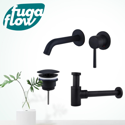 FugaFlow Eccelente Sobrado Badkamer Slim Wastafelkraanset - inbouw wastafelkraan - always open plug - verlaagde design sifon - Mat zwart