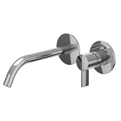 IVY Pact Wastafelmengkraan - 2-gats - met inbouwdeel - wandmontage - gebogen uitloop - coldstart - Chroom