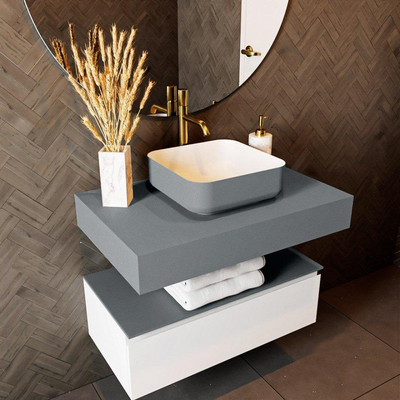 Mondiaz TOP 51 Vrijhangend Topblad - 80x51x12cm - geschikt voor waskom - Solid surface - Plata