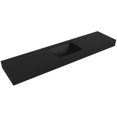 Mondiaz CLOUD Vrijhangende wastafel - B190xH12cm - 1 kraangat - wasbak Midden - solid surface Urban mat (Zwart)